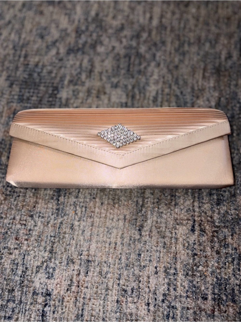 Rhinestone Embellished Champagne Rectangle Hard Shell Clutch Jessica McClintock